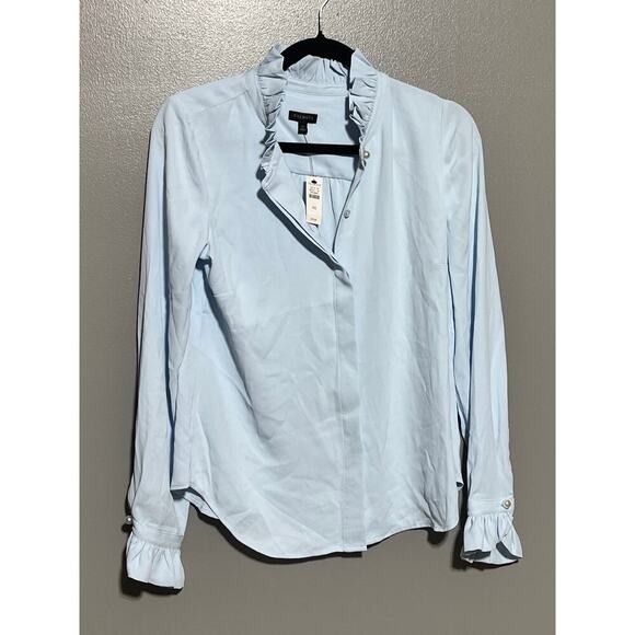 NWT Talbots Baby Blue Ruffle Blouse. Size XS Long Sleeve Pearl Buttons - Picture 1 of 6